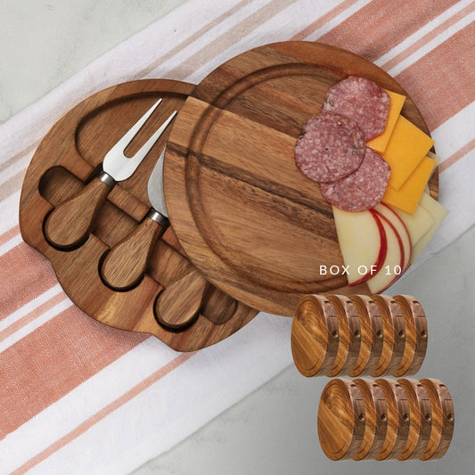 Acacia Round Cheese Board: Box of 10